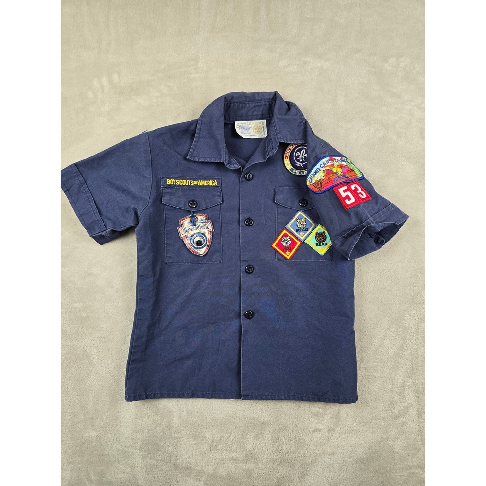 Boy Scouts of America Uniform Shirt Youth Small Blue Patched Short Sleeve BSA